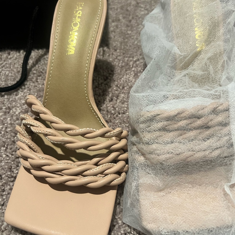 Fashion Nova Tan Braided Heels
